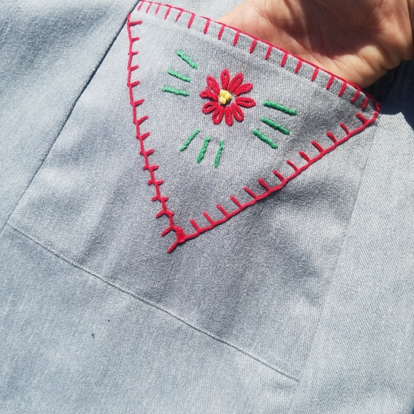 VTG Overall Dress Gray Floral Embroidered S M - Picture 12 of 12